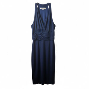 Evan Picone Blue Sleeveless Midi Evening Dress Size 6 Shirred Cocktail Formal